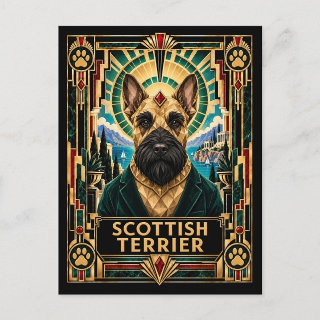Postal Terrier Escocés, Perro Art Déco (Anverso)