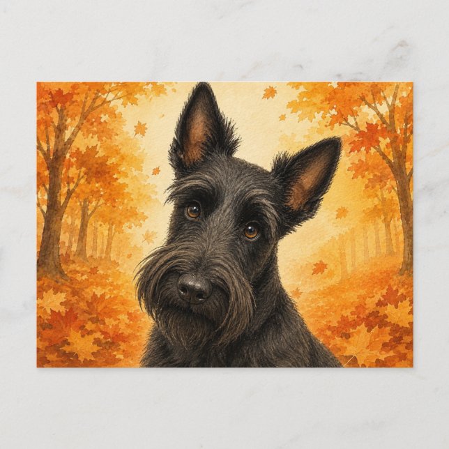 Postal Terrier Escocés Perro de Otoño (Anverso)