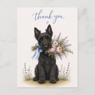 Postal Terrier Escocés Scottie Ramo de Flores Gracias