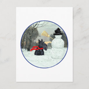 Postal Terrier Escocés y muñeco de nieve
