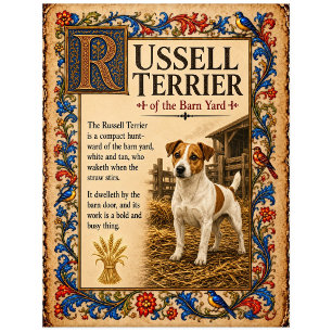 Postal Terrier Russell, Arte de Bestiario Medieval