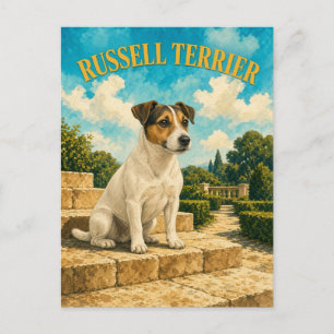 Postal Terrier Russell, Arte de Perro con Acuarela Vintag