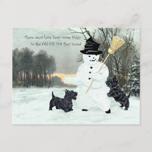Postal Terriers Escoceses Construyen un Muñeco de Nieve (Anverso)