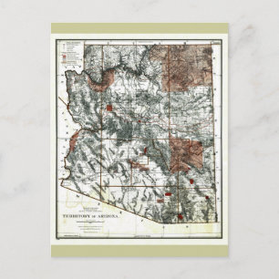 Postal Territorio viejo 1887 del mapa de Arizona