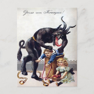 Postal Terror Vintage - Diablo de Navidad y Niños Malos