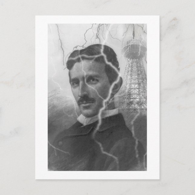 Postal Tesla, el hombre relámpago (Anverso)