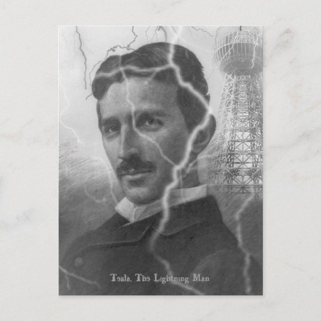 Postal Tesla, el hombre relámpago (Anverso)