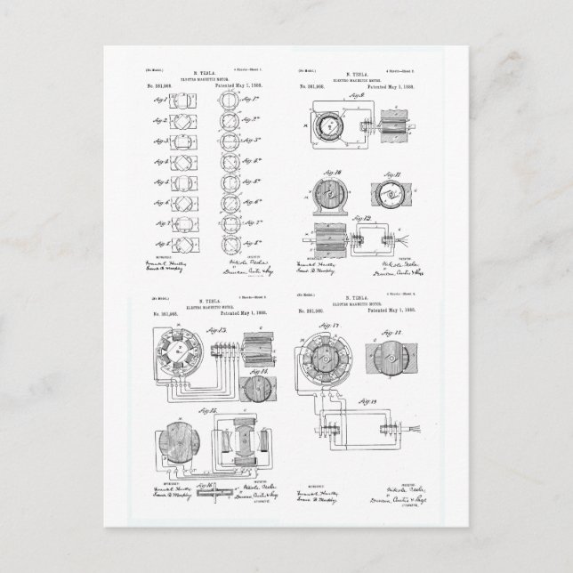 Postal Tesla Elecro-Magnet Motor Patent US381968 p 1-4 (Anverso)