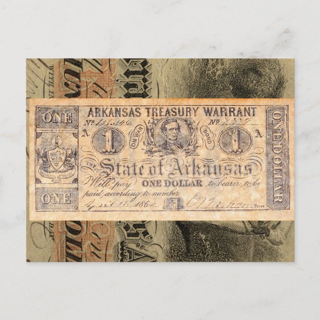 Postal Tesoro de Arkansas Dinero antiguo de la guerra civ (Anverso)