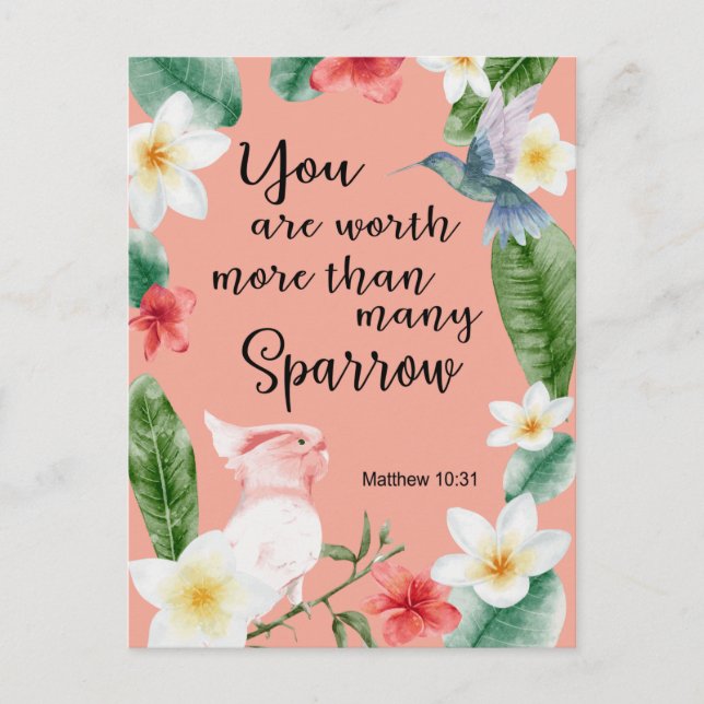 Postal Testigo de Jehová JW Alentamiento Mateo 10:31 (Anverso)