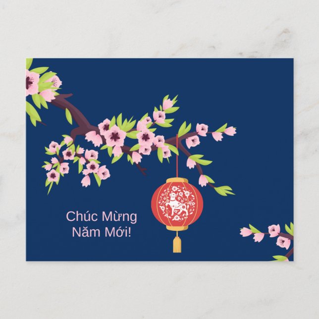 Postal Tet New Year OX Hoa Dao Blossoms (Anverso)