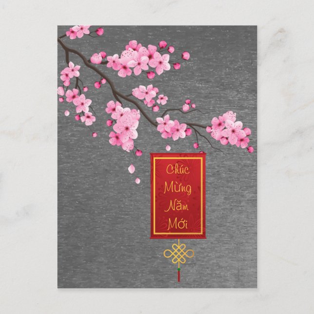 Postal Tet New Year Pink Hoa Dao Blossoms (Anverso)