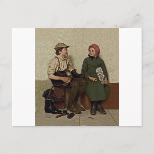 Postal Tête à Tête~Shoe Shine Boy ~ Chica de noticias (Anverso)