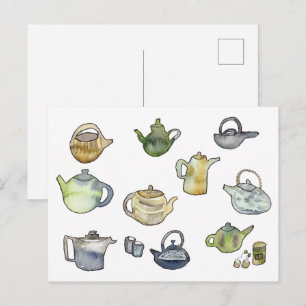 Postal Tetera de acuarela para el té de la tarde Arte pin