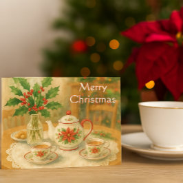 Postal Tetera de poinsettia roja de Navidad