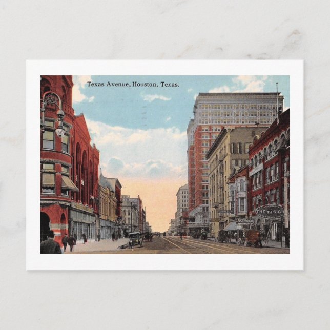 Postal Texas Ave., Houston, Texas 1910 Vintage (Anverso)