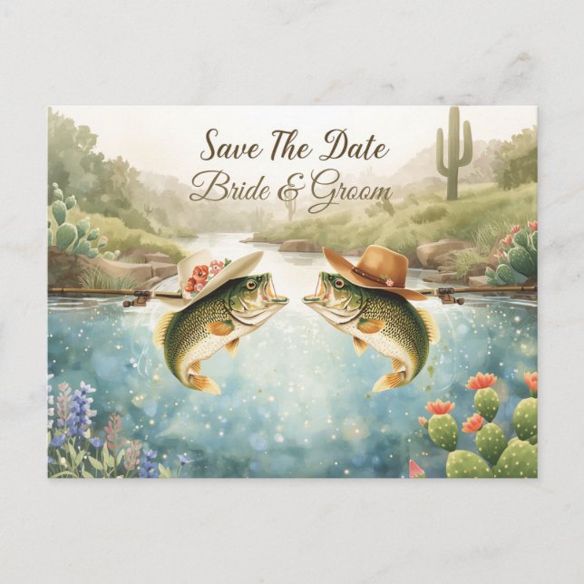 Postal Texas Boda de Pesca Guardar la Fecha Vaquero  (Anverso)