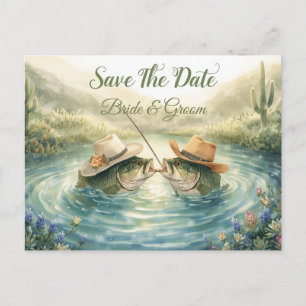 Postal Texas Boda de Pesca Guardar la Fecha Vaquero 