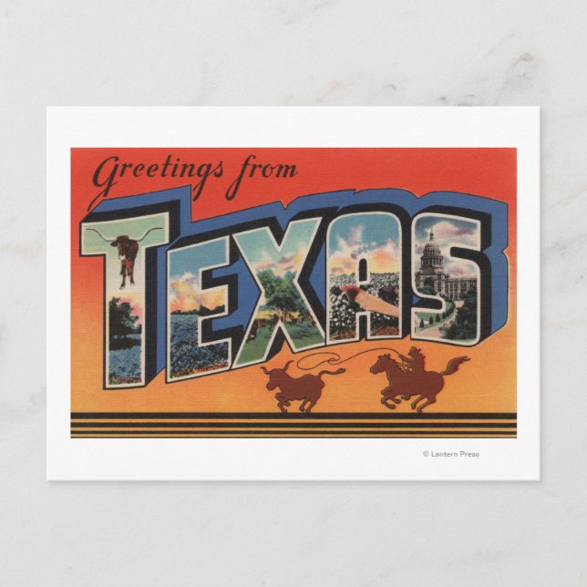 Postal Texas (Cowboy Roping Bull) Escenas de letras grand (Anverso)