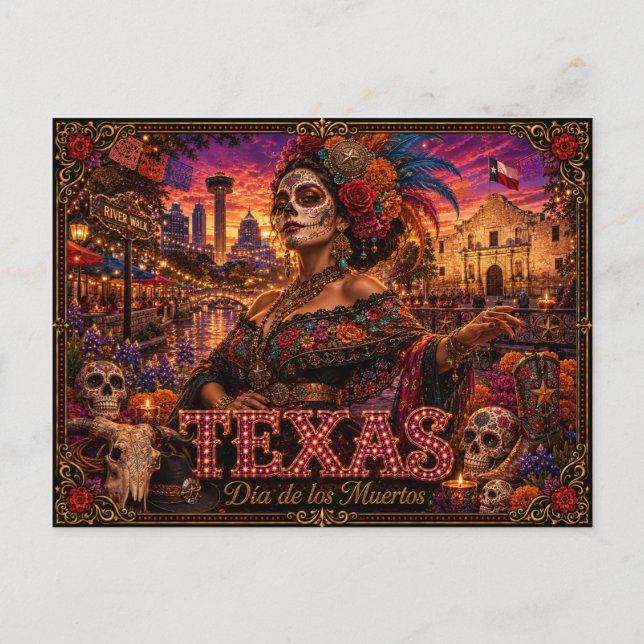 Postal Texas Día de los Muertos Retro (Anverso)