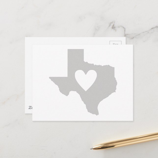 Postal Texas Heart Gray Lone Star State Texan Love Gray (Anverso/Reverso In Situ)