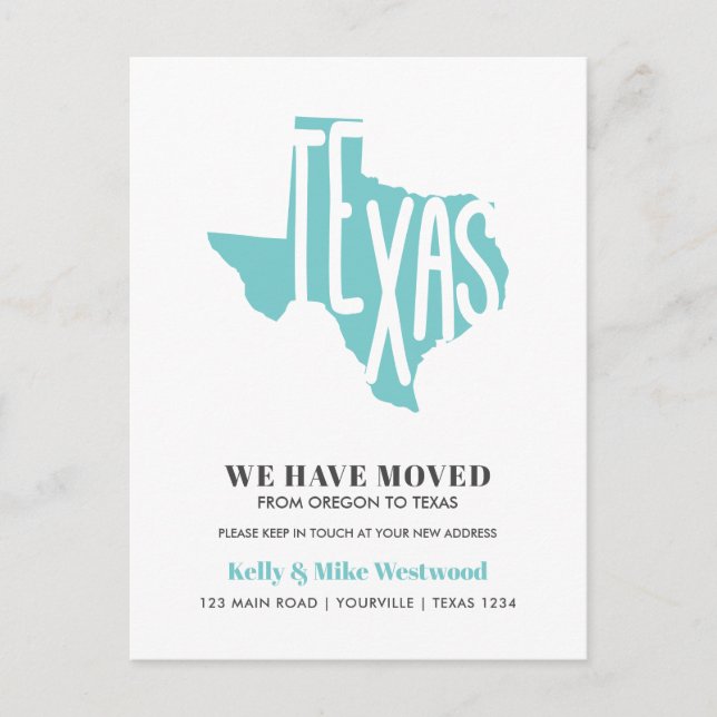 Postal TEXAS Hemos movido la nueva dirección nueva casa (Anverso)