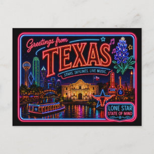 Postal Texas Neon Estado Retro Vintage