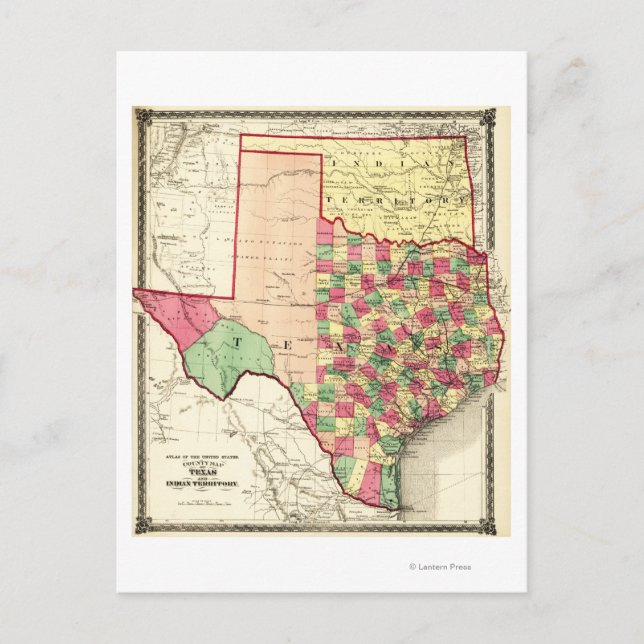 Postal Texas y Territorio IndioMapa Panorámico (Anverso)