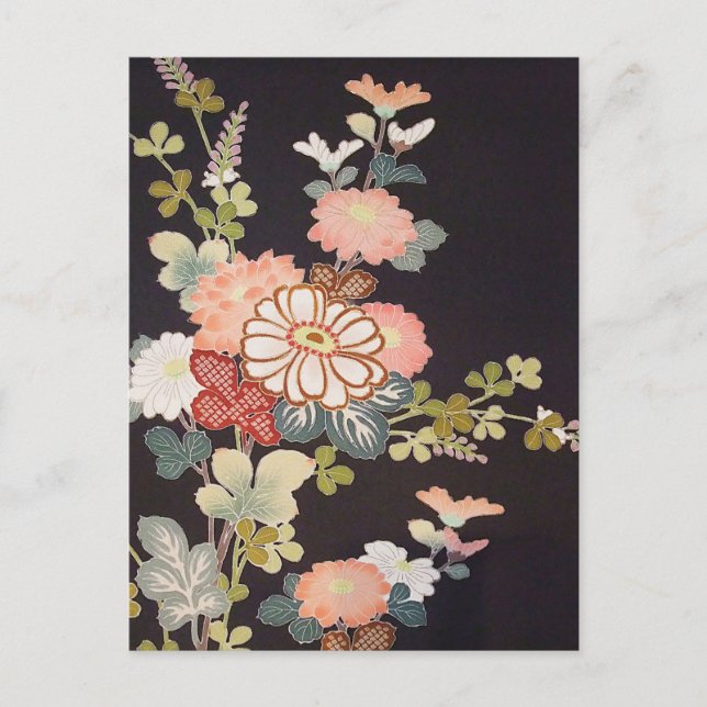 Postal Textil japonés de KIMONO, patrón florete (Anverso)