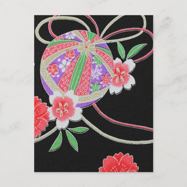Postal Textil KIMONO Japonés, Patrón de Florete (Anverso)