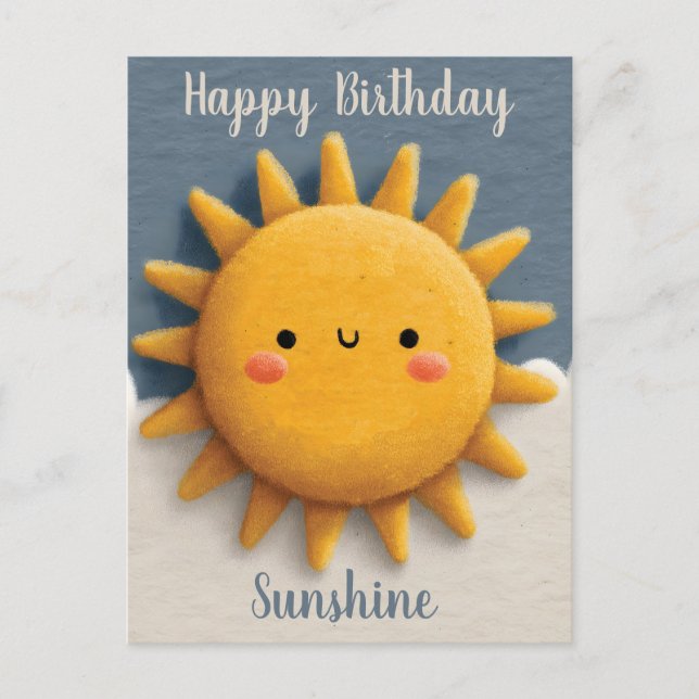 Postal Texto Adorable del Sol con Cara Sonriente y Texto (Anverso)