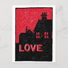 Postal Texto Antiguo de Amor en Rojo, Negro y Blanco