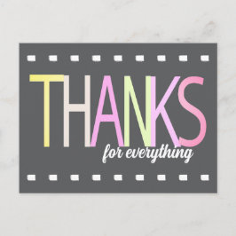 Postal Texto Colorido Agradecido sobre Gris Minimalista