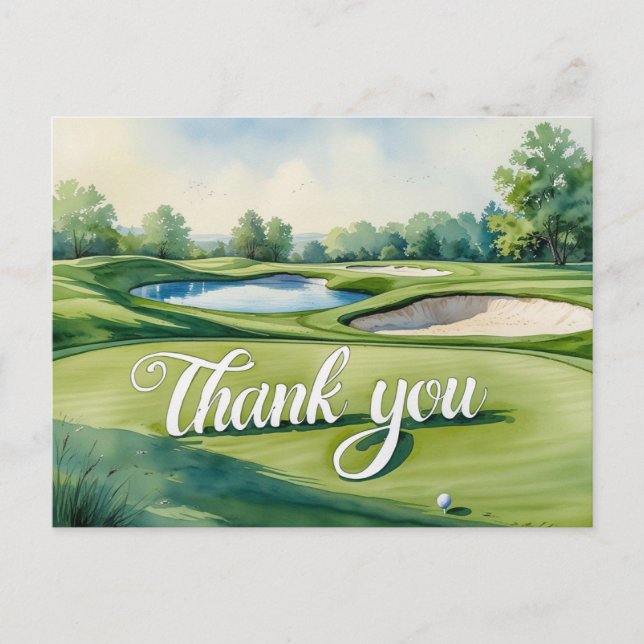 Postal Texto de agradecimiento de golf en green de puttin (Anverso)