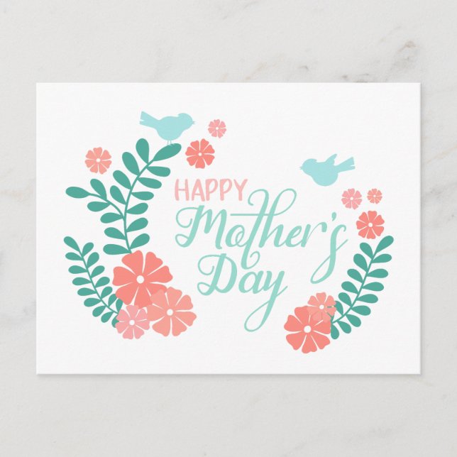 Postal texto de caligrafía día de la madre flores felices (Anverso)