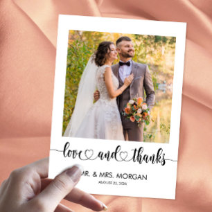Postal Texto de script simple y foto   Boda Gracias