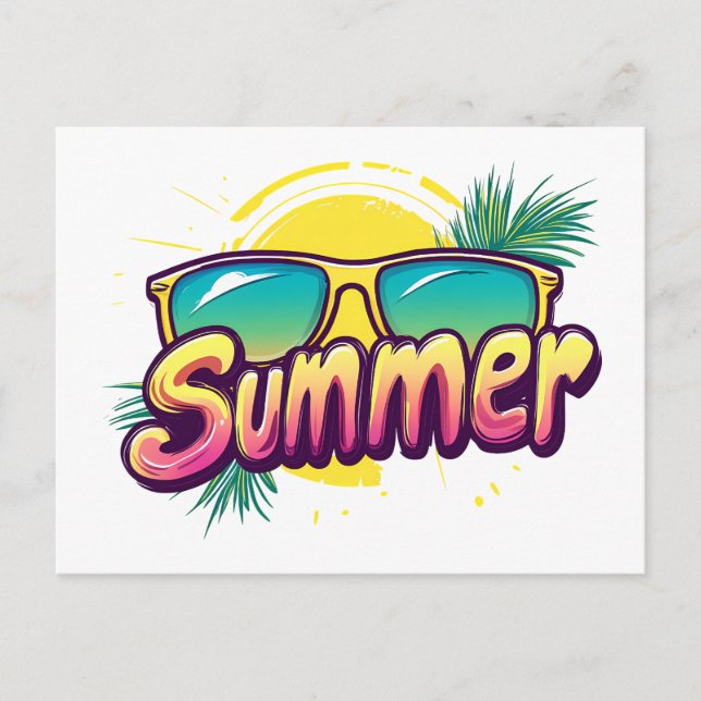 Postal Texto de verano - Diseño de gafas de sol de verano (Anverso)