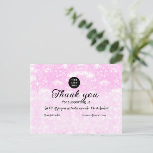 Postal texto del logotipo de destello rosa gracias descue