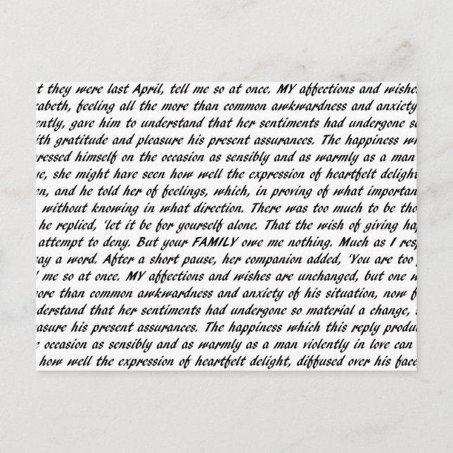 Postal Texto del orgullo y los prejuicios (Anverso)