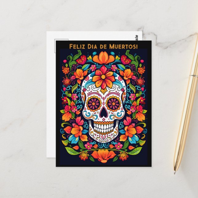 Postal Texto del personalizado Dia de Muertos ☠️ Calavera (Anverso/Reverso In Situ)