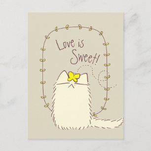 Postal Texto del Personalizado Fluffy Cat and Yellow Butf