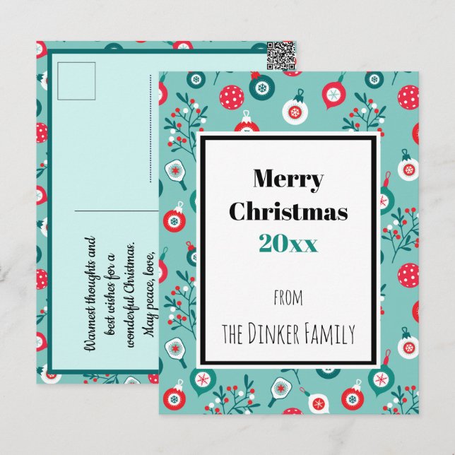 Postal Texto personalizado Bolas de pollo rojas,  🎄 Navi (Anverso / Reverso)