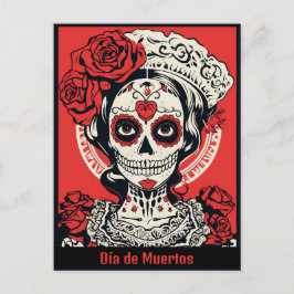 Postal Texto personalizado 💀 Calavera Pop Art roja y bla