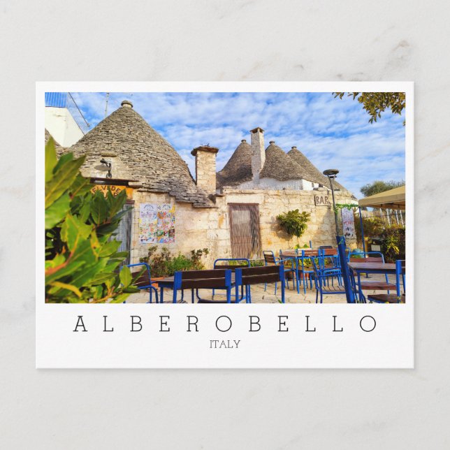 Postal texto personalizado, casas trulli, Alberobello, Ap (Anverso)