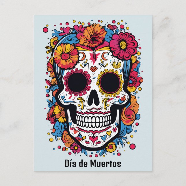 Postal texto personalizado 💀 colorido Día de Muertos (Anverso)