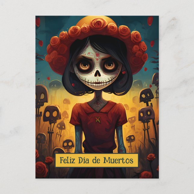 Postal texto personalizado 💀 colorido Día de Muertos (Anverso)