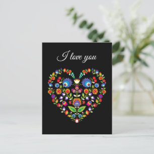 Postal ❤ Texto personalizado, Corazón de folclore, estilo