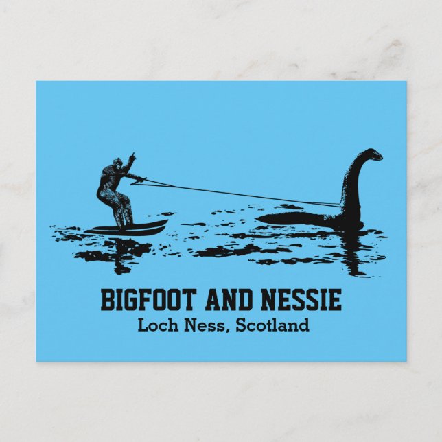 Postal Texto personalizado de Bigfoot y Nessie Loch Ness (Anverso)
