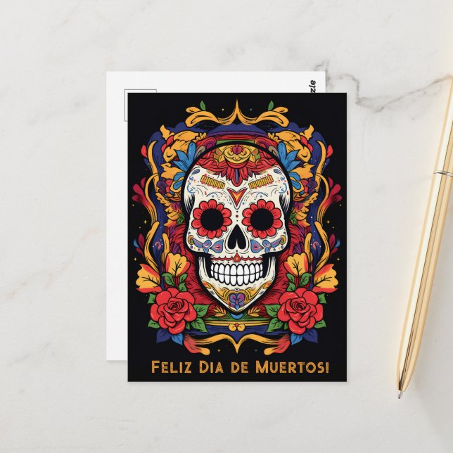 Postal Texto personalizado Día de Muertos☠️ Calavera de A (Anverso/Reverso In Situ)