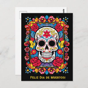 Postal Texto personalizado Día de Muertos Calavera de azú